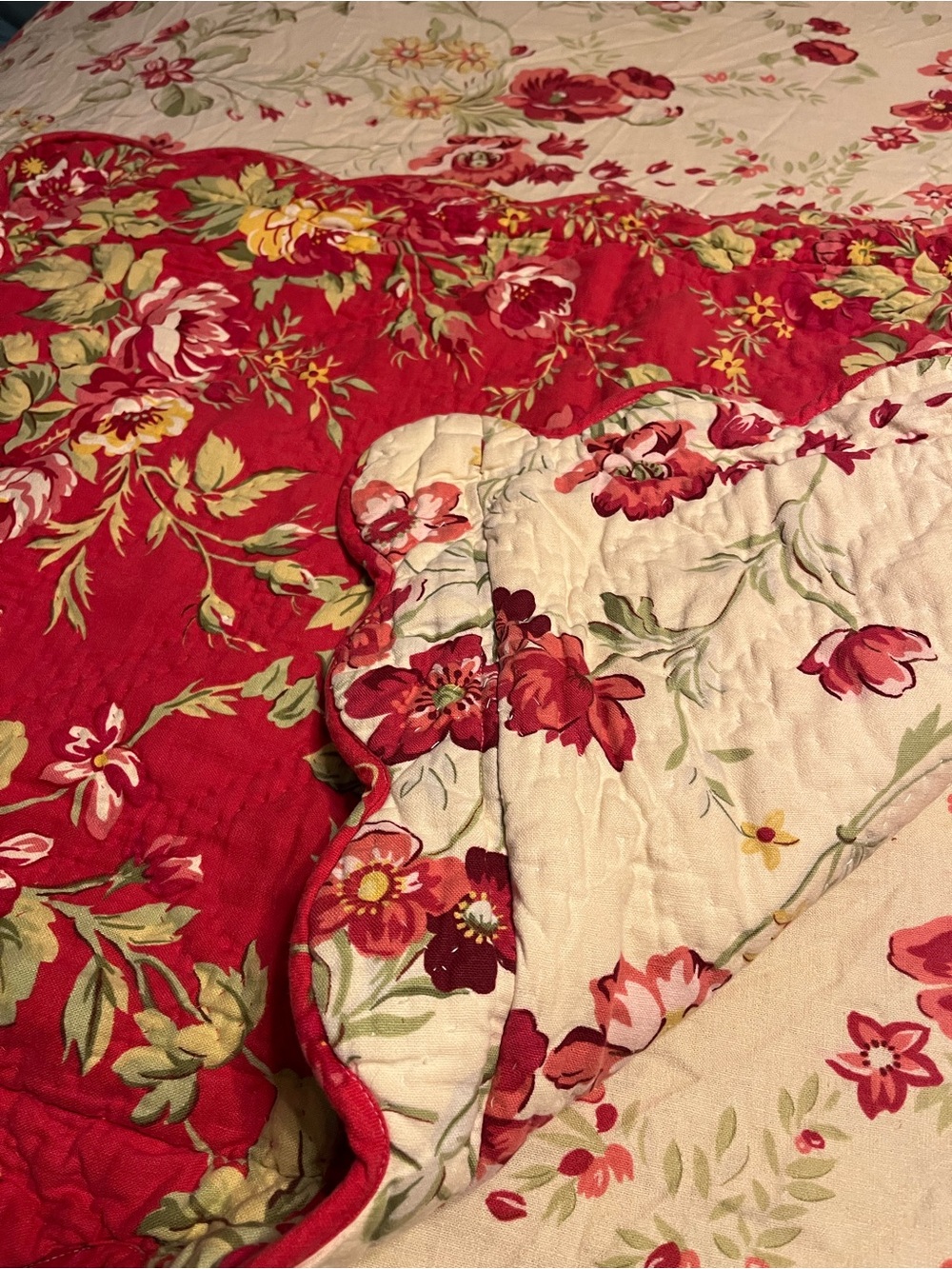 Pottery Barn Cream & dark red/pink floral  cotton linen duvet cover & shams - Picture 7 of 9